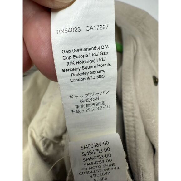 GAP Solid Tan Fitted Linen Moto Shine Jacket Lightweight Sz L Full Zip *Notes - Picture 9 of 13